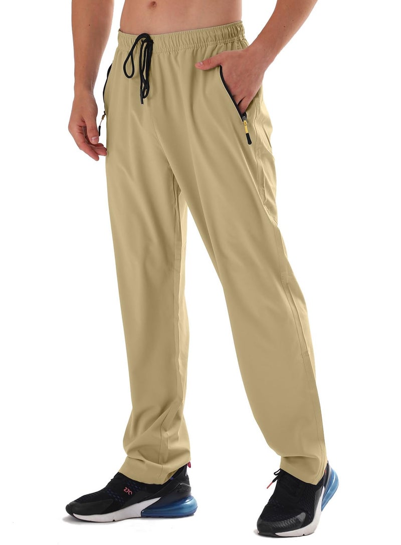 AIRIKE Mens Elastic Waist Hiking Pants Water Resistant QuickDry Lightweight Outdoor Sweatpants with Zipper Pockets Khaki - Image 2
