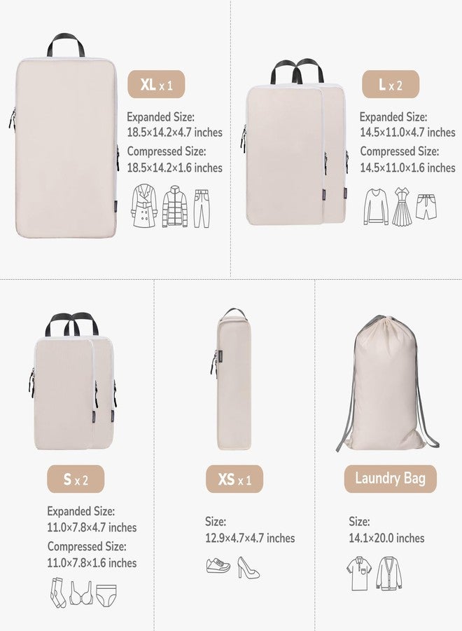 CherryNow Compression Packing Cubes, 7 Set Packing Cubes for Travel Women, Travel Essentials for Backpack, Beige - Image 2