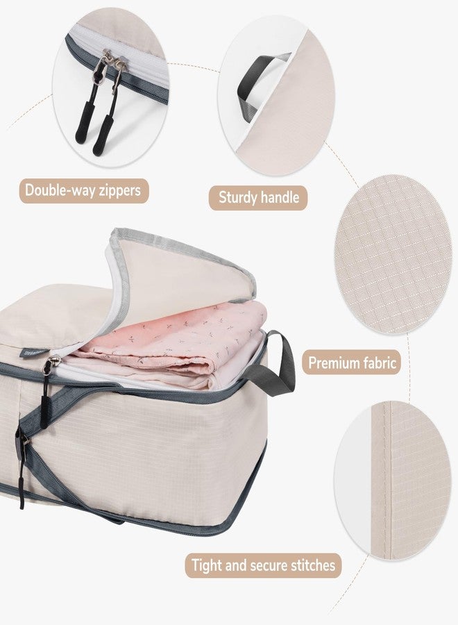 CherryNow Compression Packing Cubes, 7 Set Packing Cubes for Travel Women, Travel Essentials for Backpack, Beige - Image 4