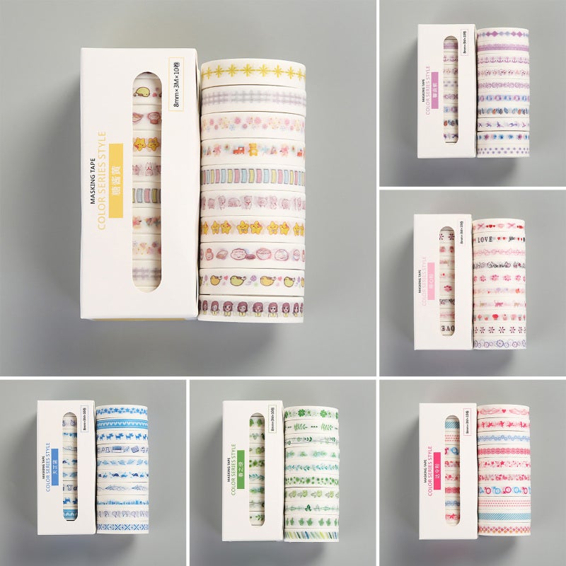 Colorful Washi Tape: 10 Rolls Matching Color Series - Premium Soft Durable Paper Cute Decorative Tape - Easy Peel No Residue for DIY Crafts, Bullet Journaling, Gift Wrapping - Image 1