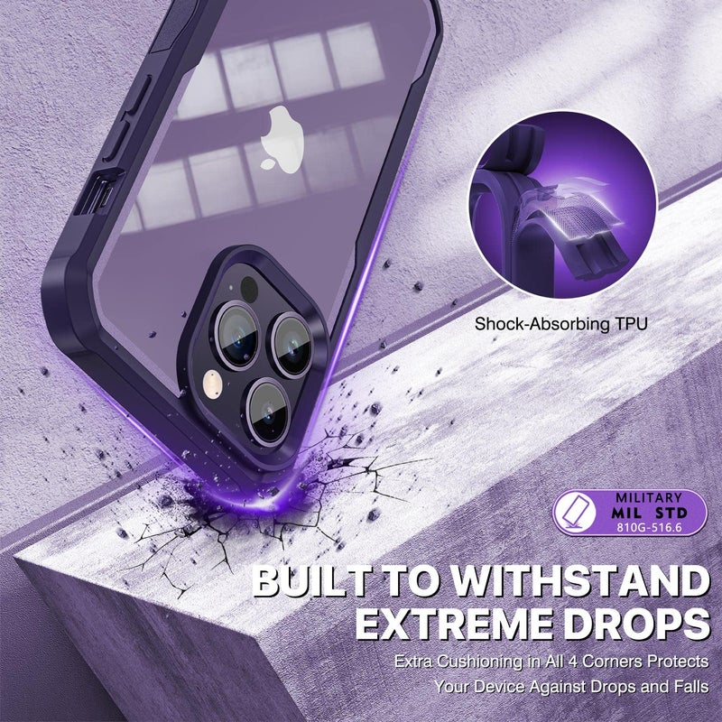 CENHUFO Privacy for iPhone 14 Pro Max Case, Full Body Phone Case with Built-in 9H Tempered Glass Privacy Screen Protector and Camera Lens Protector, Anti Peep Shockproof Bumper Cover - Deep Purple - Image 5