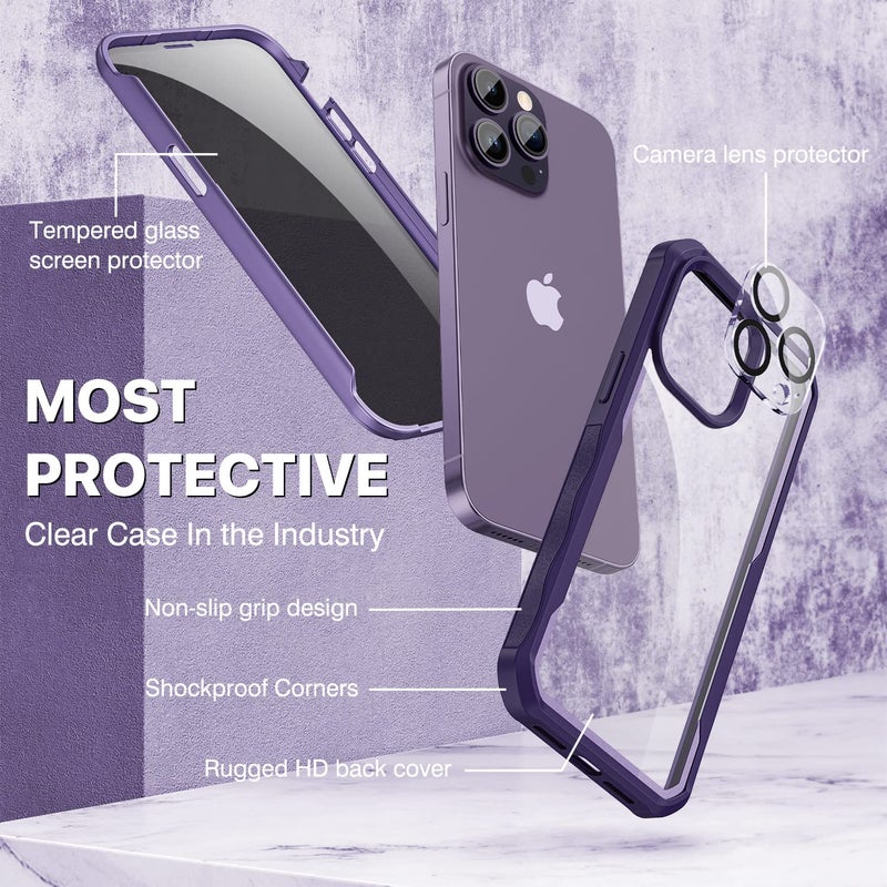 CENHUFO Privacy for iPhone 14 Pro Max Case, Full Body Phone Case with Built-in 9H Tempered Glass Privacy Screen Protector and Camera Lens Protector, Anti Peep Shockproof Bumper Cover - Deep Purple - Image 3
