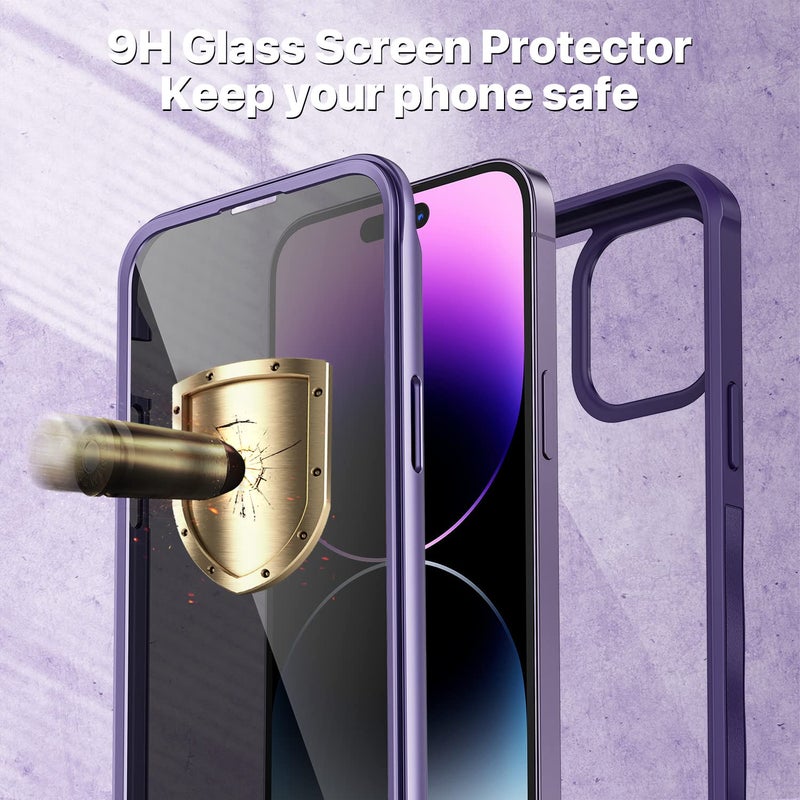 CENHUFO Privacy for iPhone 14 Pro Max Case, Full Body Phone Case with Built-in 9H Tempered Glass Privacy Screen Protector and Camera Lens Protector, Anti Peep Shockproof Bumper Cover - Deep Purple - Image 4