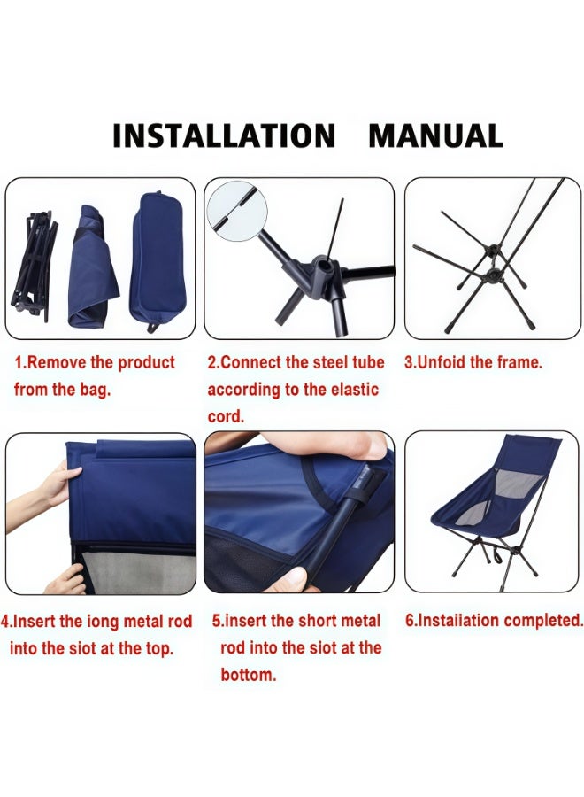 كيل › كرسي تخييم قابل للطي خفيف الوزن بظهر مرتفع مع حقيبة حمل: كرسي خارجي محمول للتخييم والشاطئ والنزهات والحديقة - Image 3