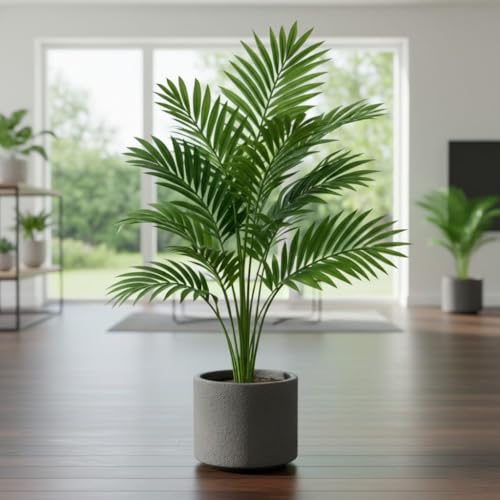 Dekorly Artificial Palm Plants Leaves Faux Turtle Leaf Fake Monstera Tropical Large Palm Tree Leaves Outdoor UV Imitation Leaf Decorations (Areca Without Pot) - Image 3