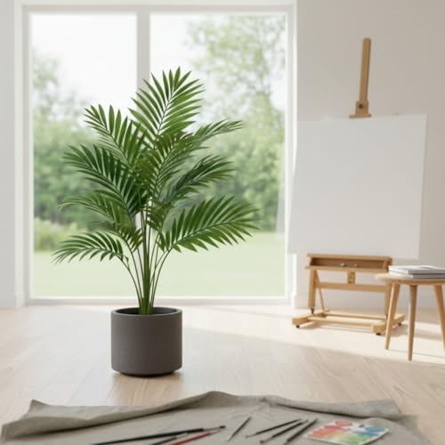 Dekorly Artificial Palm Plants Leaves Faux Turtle Leaf Fake Monstera Tropical Large Palm Tree Leaves Outdoor UV Imitation Leaf Decorations (Areca Without Pot) - Image 2