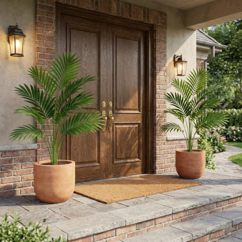 Dekorly Artificial Palm Plants Leaves Faux Turtle Leaf Fake Monstera Tropical Large Palm Tree Leaves Outdoor UV Imitation Leaf Decorations (Areca Without Pot) - Image 4