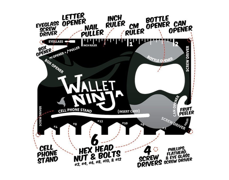 Syga Syga Wallet Ninja 18 in 1 Multipurpose Credit Card Size Steel Pocket Tool with Smart Cover Black  - Image 2