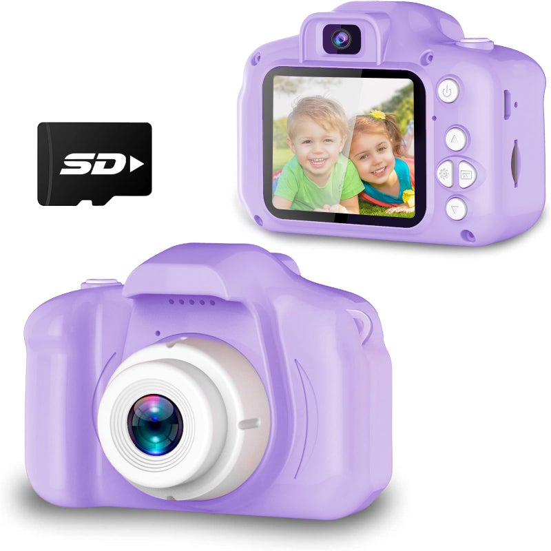 Seckton Upgrade Kids Selfie Camera Christmas Birthday Gifts for Girls Age 39 HD Digital Video Cameras for Toddler Portable Toy for 3 4 5 6 7 8 Year Old Girl with SD CardPurple White - Image 2