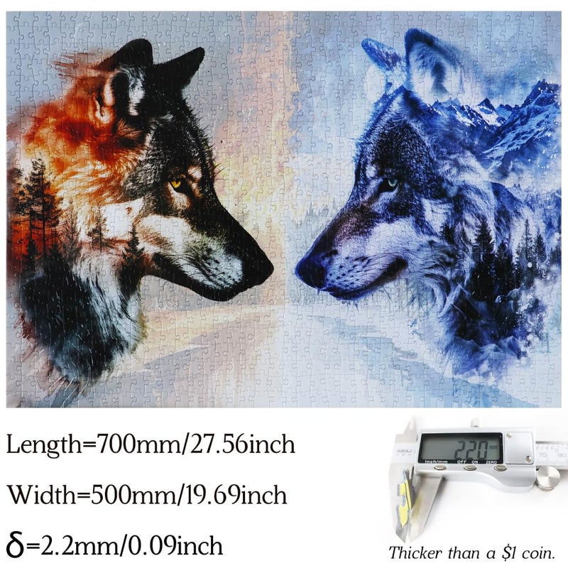 Bgraamiens Puzzle Ice VS Fire 1000 pieces Fantasy Double Exposure Wolf Puzzle Nature Animals Puzzle Impossible Hard Puzzle for Adults - Image 5