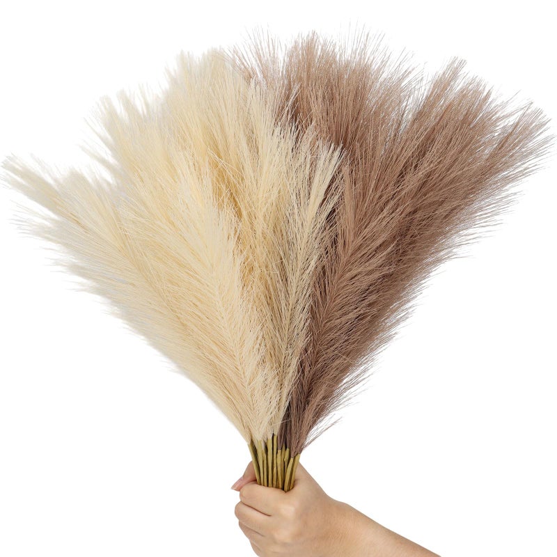 JOLYEAK 30pcs Pampas Grass Decor,21" Artificial Pompous Grass Bulk,Small Vase Filler Pompas Grass for Home Wedding Living Room Wall Party Decoration (Beige,Light Brown) - Image 1