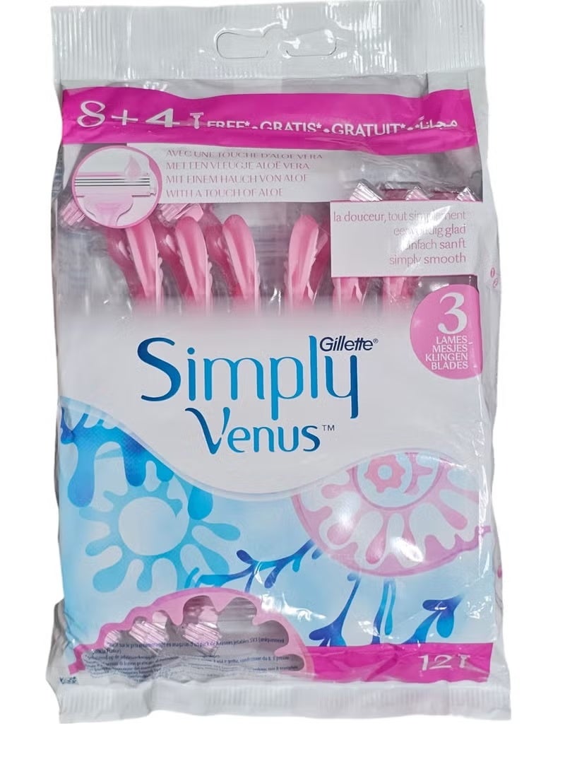 عبوة شفرات جيليت سيمبلي 3 للسيدات للاستخدام مرة واحدة مكونة من 8+4 قطع - Image 1
