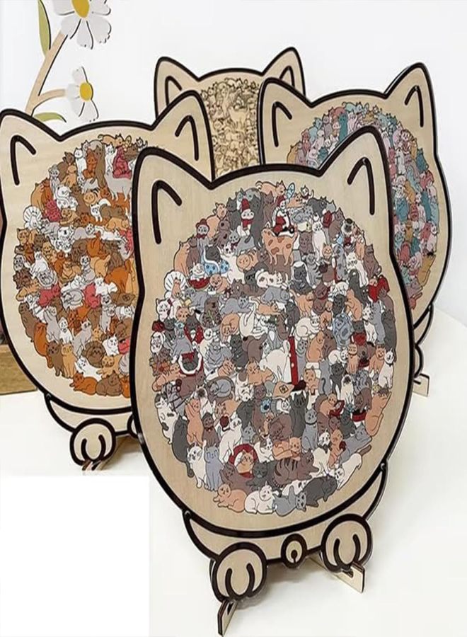 135-Piece Morandi-Colored Cat Shaped Wooden Jigsaw Puzzle, Framed by Adorable Cat Outlines, Wooden Stress-Relieving and Thinking Toys for Cats Lovers (Morandi Color) - Image 5