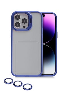 Bracket Luxury Plating Camera Folding Bracket Holder Stand With Camera Lens Shield Protectors For Apple iPhone 14 Pro Max 2022 Navy Blue  - Image 1