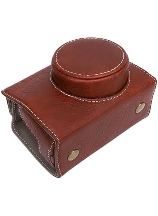 Coffee Color Leather Camera Case For PowerShot V1 With Adjustable Strap And Lens Storage - Image 3