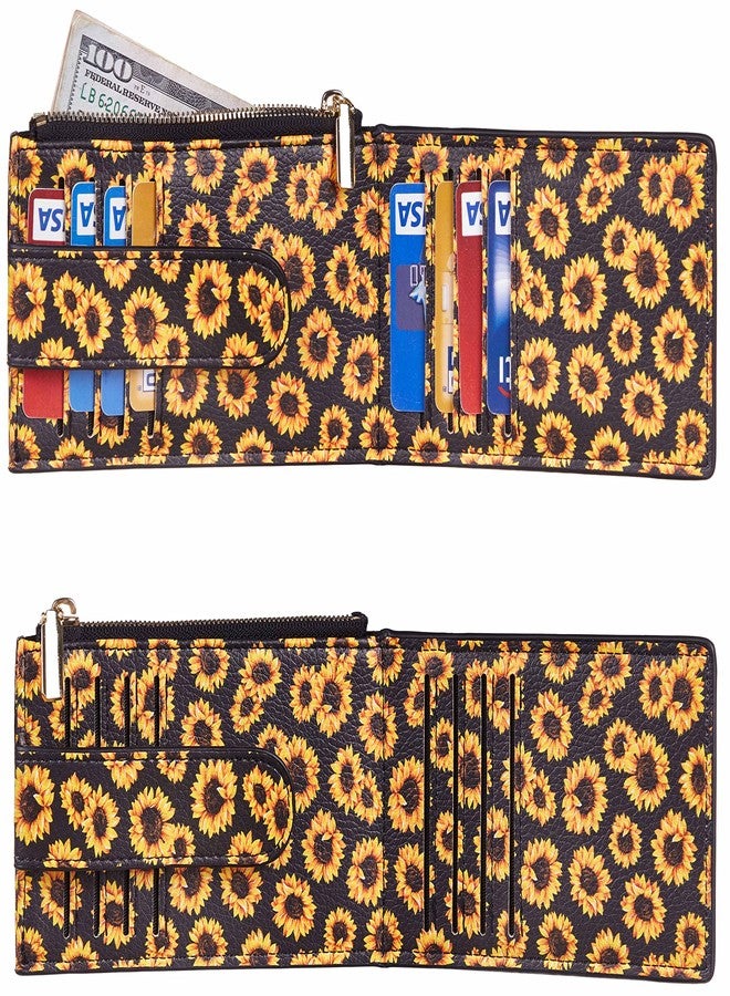Chelmon Womens Walllet Slim RFID Blocking Bifold Multi Card Case Wallet with Zipper Pocket, Sunflower, One Size, - Image 4