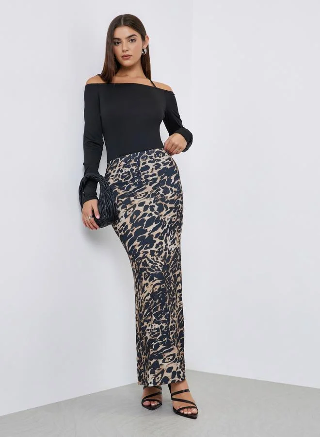 Take Two Take Two Animal Print Bodycon Maxi Skirt