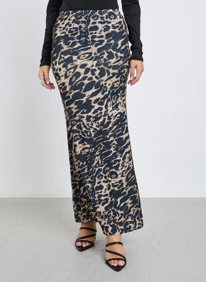 Take Two Take Two Animal Print Bodycon Maxi Skirt