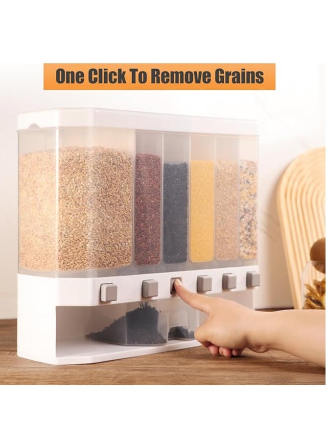Generic - 6 in1 Rice Dispenser Wall Mounted Plastic Dry Food Dispenser 10kg Transparent Rice Grain Storage Container Dry Food Storage Box Tank for Rice Nuts Beans Cereals - Image 1