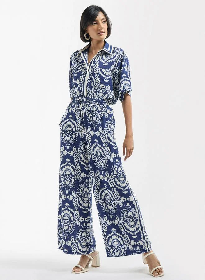 Splash FAV All-Over Print Wide Leg Pants with Drawstring Closure and Pockets