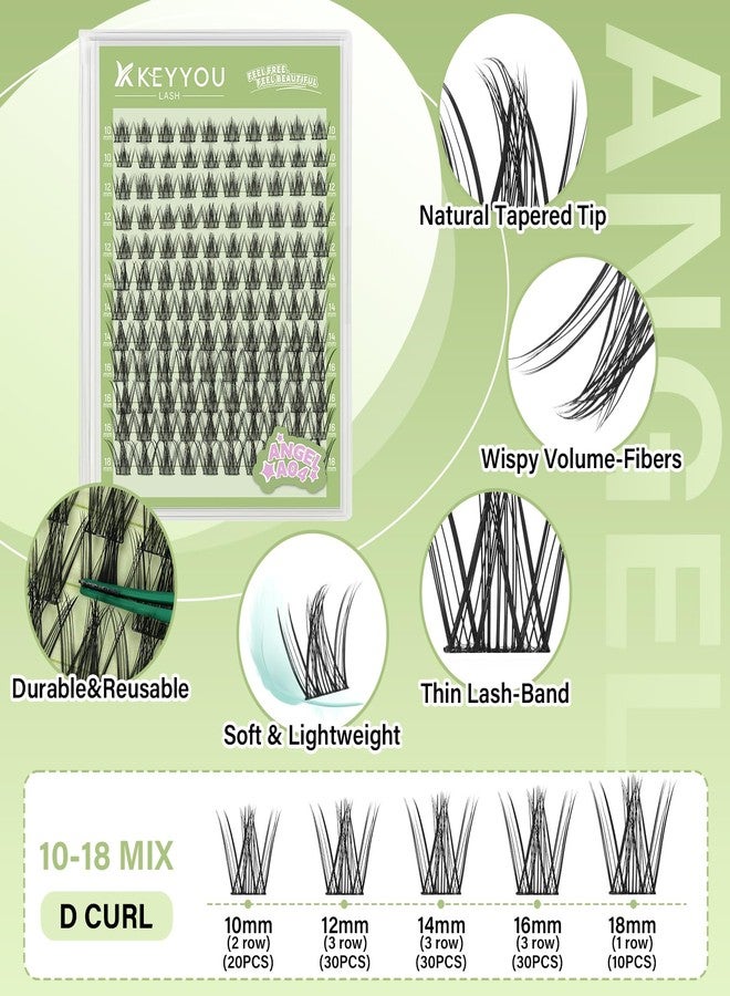 KEYYOU LASH clusters 120Pcs D Curl Angel Eyelash Extension Thick Wispy Natural Band Lash with Waterproof DIY Lash Extension at Home（Angel A04-D-10-18MIX） - Image 2