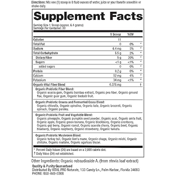 Vital Planet Vital Pro Naturals - Advanced Fiber 35 Powder Supplement for Dietary Support and Occasional Constipation with 35 Prebiotic Fibers and 35 Organic Superfoods for Bowel Regularity, 6.77 oz - Image 2