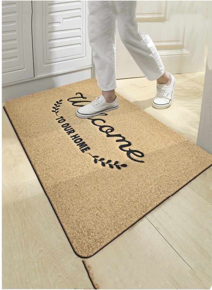 Kutis 1-Piece Welcome Anti-Skid Doormat Polyester Khaki 60x40 Centimeter  - Image 1