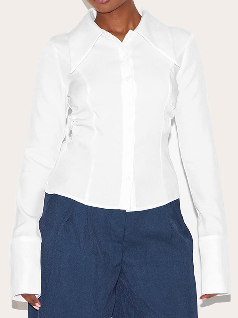SUNNOW Women's Long Sleeve Shirt with Oversized Collar Slim Fit Blouse Elegant Stand Out Lapel Top (US, Alpha, Medium, Regular, Regular, White) - Image 3
