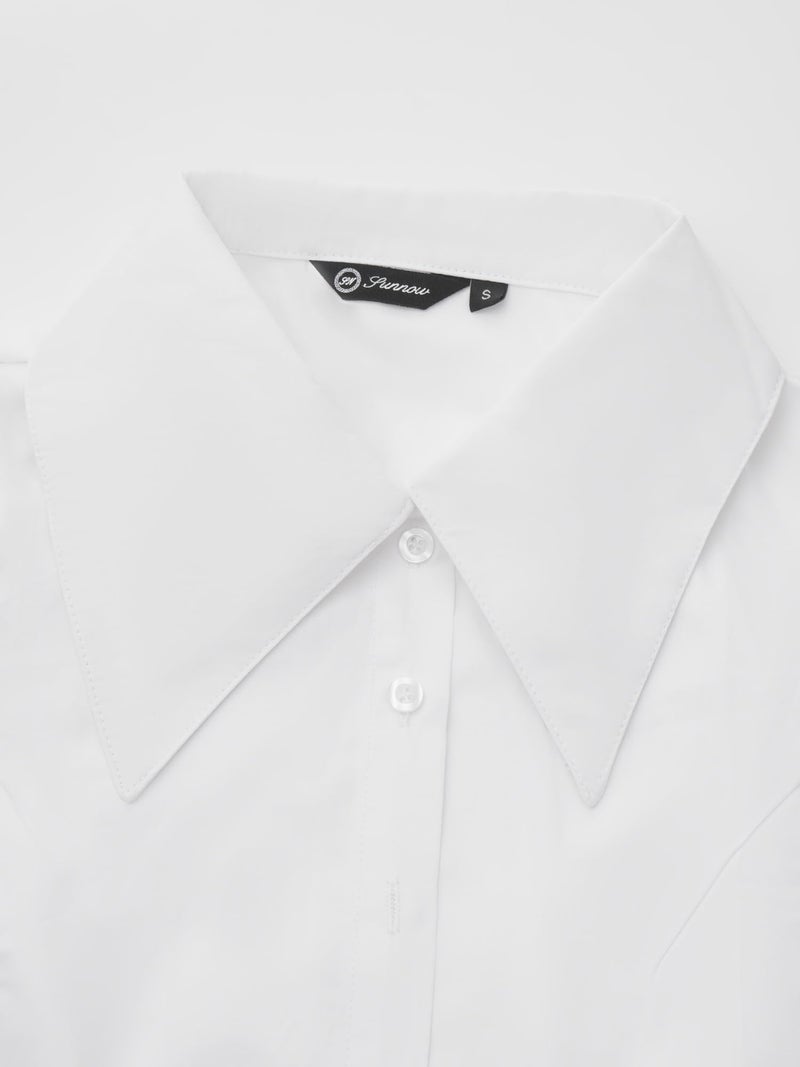 SUNNOW Women's Long Sleeve Shirt with Oversized Collar Slim Fit Blouse Elegant Stand Out Lapel Top (US, Alpha, Medium, Regular, Regular, White) - Image 5