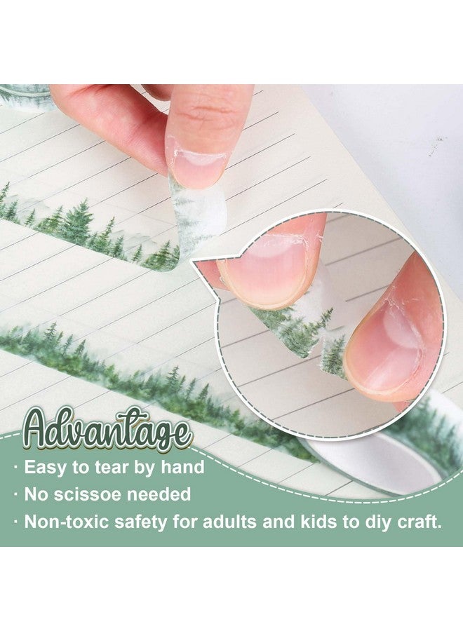 وولاين 12 لفة من شريط واشي الغابات، 6 تصاميم متنوعة من شريط واشي الأشجار الخضراء الطبيعية لتزيين سجل القصاصات والمجلات والحرف اليدوية وأدوات تغليف الهدايا - Image 3