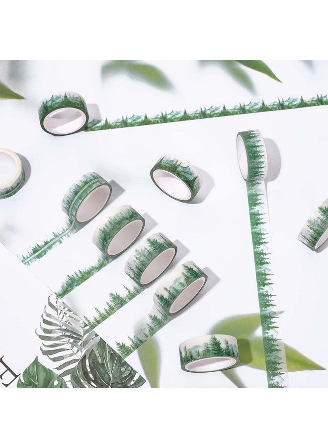 وولاين 12 لفة من شريط واشي الغابات، 6 تصاميم متنوعة من شريط واشي الأشجار الخضراء الطبيعية لتزيين سجل القصاصات والمجلات والحرف اليدوية وأدوات تغليف الهدايا - Image 5