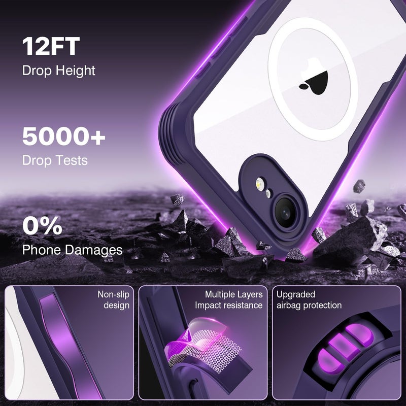 CENHUFO Magnetic Privacy for iPhone 16E Case [Compatible with Magsafe] Full Body Phone Case Built-in 9H Tempered Glass Privacy Screen Protector and Camera Protector, Shockproof Bumper Cover -Purple - Image 4
