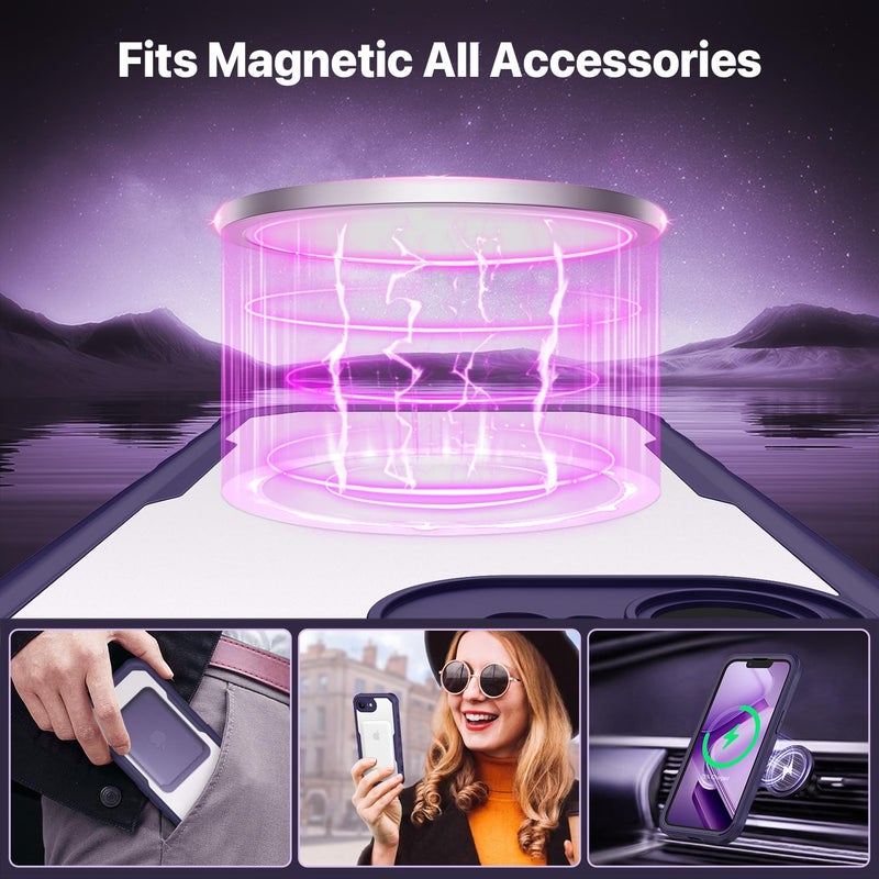 CENHUFO Magnetic Privacy for iPhone 16E Case [Compatible with Magsafe] Full Body Phone Case Built-in 9H Tempered Glass Privacy Screen Protector and Camera Protector, Shockproof Bumper Cover -Purple - Image 5