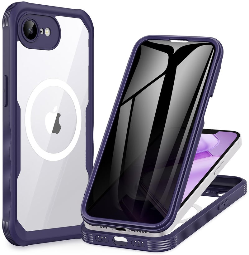 CENHUFO Magnetic Privacy for iPhone 16E Case [Compatible with Magsafe] Full Body Phone Case Built-in 9H Tempered Glass Privacy Screen Protector and Camera Protector, Shockproof Bumper Cover -Purple - Image 1