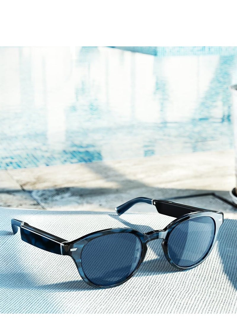 Echo Frames (3rd Gen) | Smart glasses with Alexa | Round frames in Blue Tortoise with polarized sunglass lenses