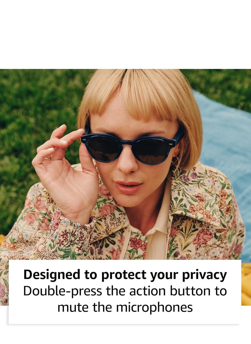 Echo Frames (3rd Gen) | Smart glasses with Alexa | Round frames in Blue Tortoise with polarized sunglass lenses