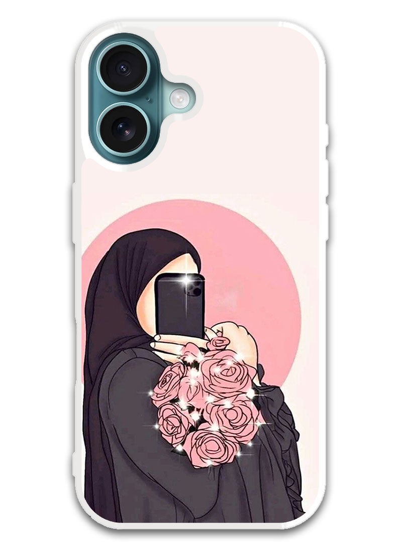 Theodor Protective Case Cover For APPLE IPHONE 16 Making Selfies While Holding Flowers (White Bumper) - Image 1