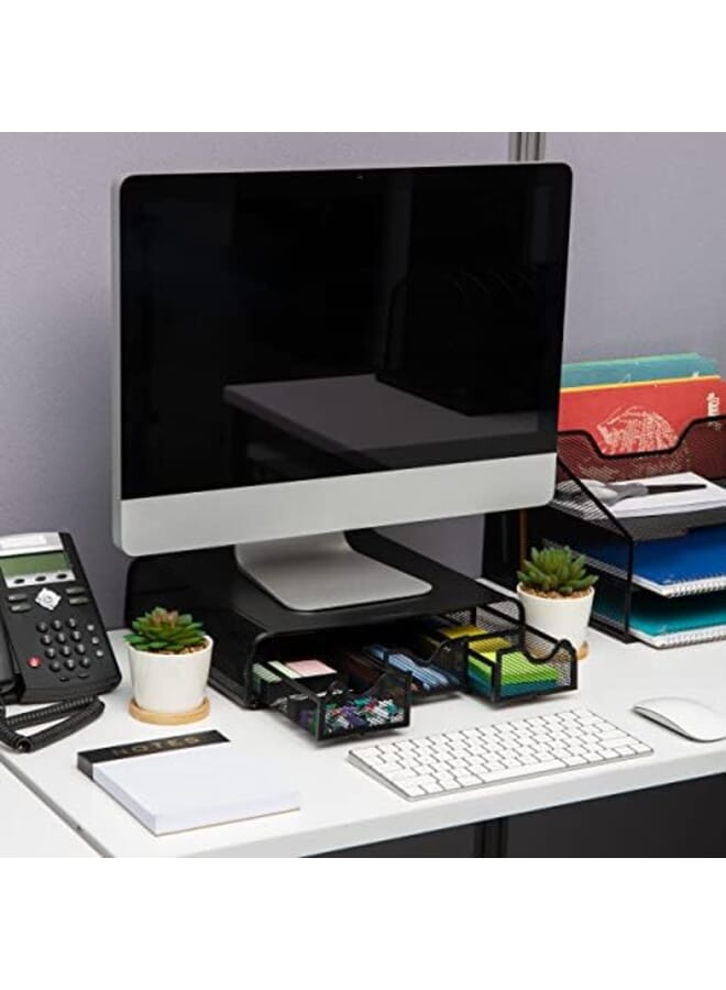 Mind Reader Monmesh Blk Monitor Stand And Desk Organizer Black Metal Mesh - Image 2