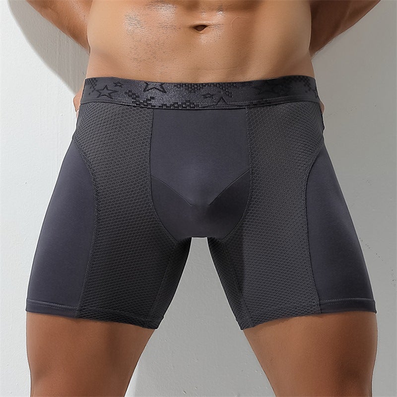 Mens Long Sport Boxer Briefs Anti-Chafe Modal Black  - Image 3