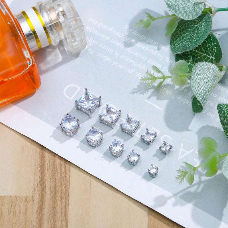 NEWITIN 10 Pairs Magnetic Earrings for Men Clip on Earring Stainless Steel Magnet Earring Unisex Hoop Dangle Cross CZ Studs Non Piercing Magnetic Stud Earrings for Men Women - Image 3