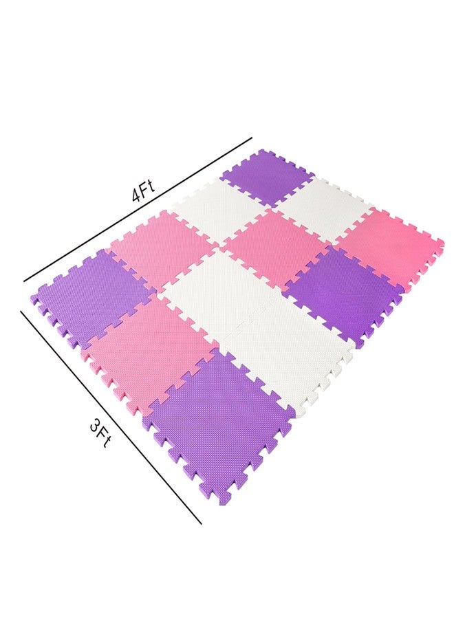 Flat River Group Easy Playhouse: 12 Soft Foam Floor Puzzle Tiles - Pink-Purple-White - 12" Interlocking Mat Pieces (4'x3'), Nursery, Playroom, Gym, Children & Adults - Image 3