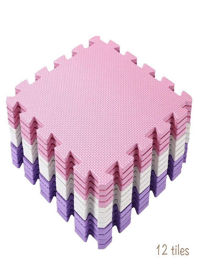Flat River Group Easy Playhouse: 12 Soft Foam Floor Puzzle Tiles - Pink-Purple-White - 12" Interlocking Mat Pieces (4'x3'), Nursery, Playroom, Gym, Children & Adults - Image 2