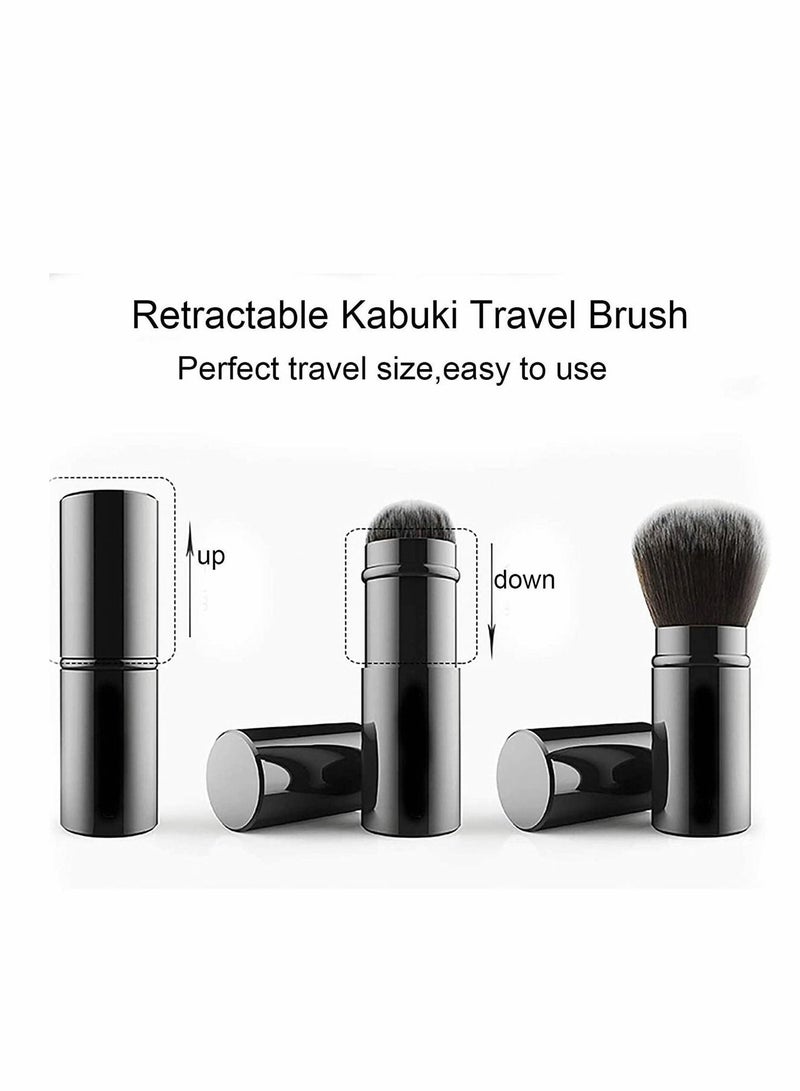 Blush Brush Artificial Wool Portable Face Powder Brush with Cover, Professional Retractable Flat Top Liquid Powder Foundation Brush for Blending Liquid - Image 2