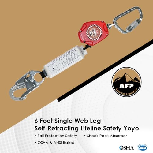 AFP Demon 6 Foot Single Web Leg Self Retracting Lifeline Safety Yoyo, Shock Pack Absorber, Steel Snap Hook & Steel Carabiner Fall Protection Arrest Limiter SRL | OSHA & ANSI Rated - Image 2