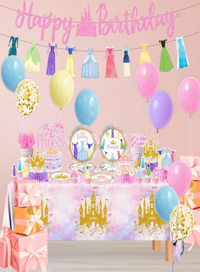 Cextoga Princess Birthday Party Decorations,191pcs Princess Party Decorations Tableware Pink princess Plates and Napkins Cups Tablecloth Banner Hanging Swirls Cake Topper for Girl Birthday Supplies,Serve 24 - Image 4
