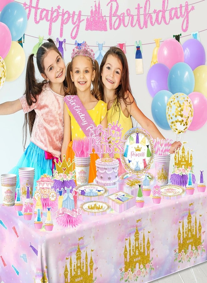 Cextoga Princess Birthday Party Decorations,191pcs Princess Party Decorations Tableware Pink princess Plates and Napkins Cups Tablecloth Banner Hanging Swirls Cake Topper for Girl Birthday Supplies,Serve 24 - Image 3