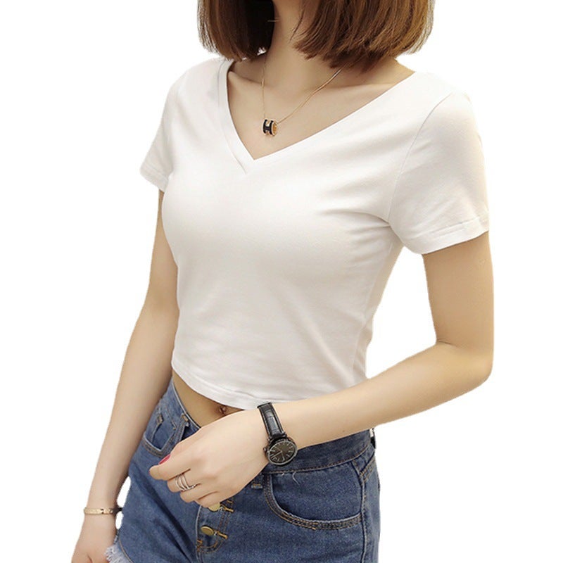 Summer Slim Fit V Neck Short Sleeve Top Black  - Image 5