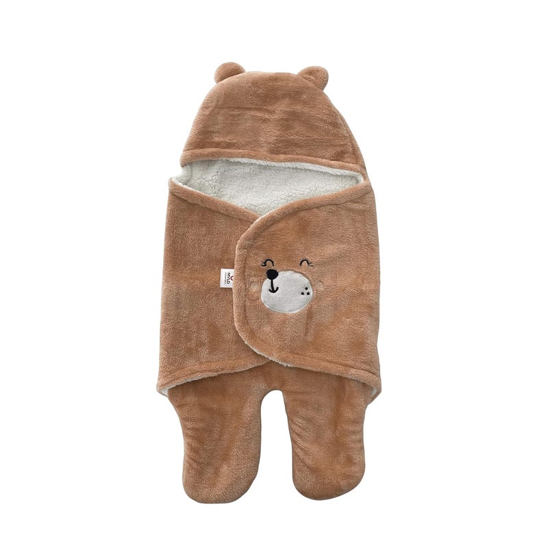 Mylo Baby UltraSoft Cute Baby Pack of 1 Swaddling Wrapper All Season Ac Blanket Multipurpose Hoodie Teddy Bear06 Months Light Brown