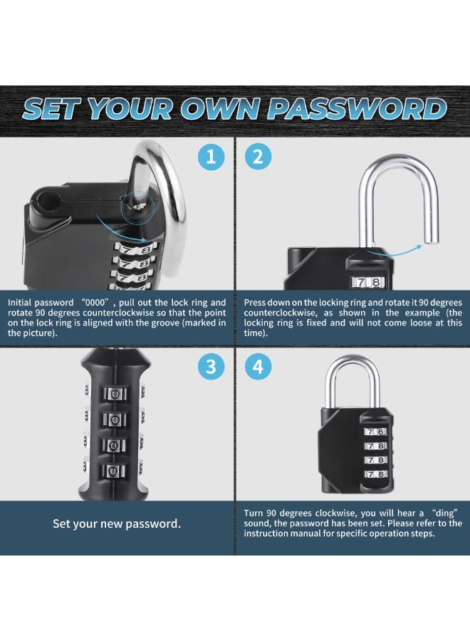 Arabest Pack of 4 Combination Padlock, 4 Digit Lock, Code Resettable Locker Lock, Heavy Duty Waterproof Indoor and Outdoor Use for School Luggage Gym Cabinet Gate Fence, Black - Image 4