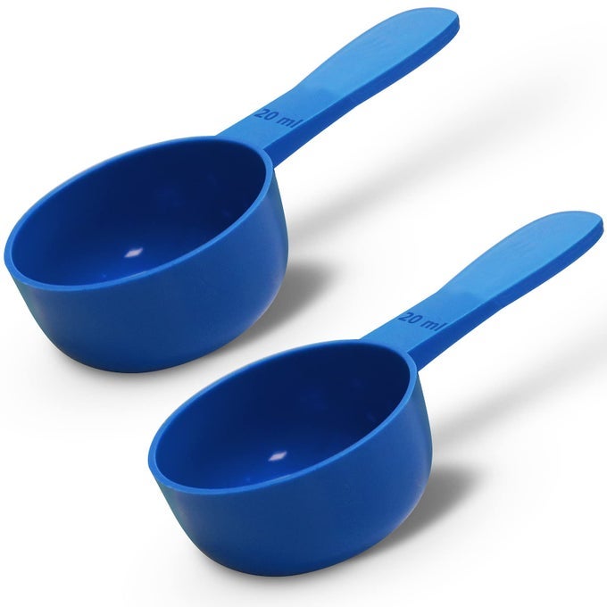 2PC KIT 20ML REUSABLE SHORT HANDLE PLASTIC MEASURING SPOON SCOOPS DOSING SPOONS IDEAL FOR LIQUIDS POWDERS GRANULES HOME KITCHEN CATERING HEALTHCARE FITNESS